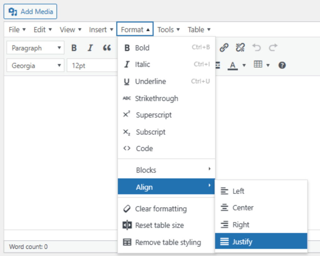 A Solution for Creating Right-Left Justified Text Formatting When Writing Articles in WordPress (Justify).