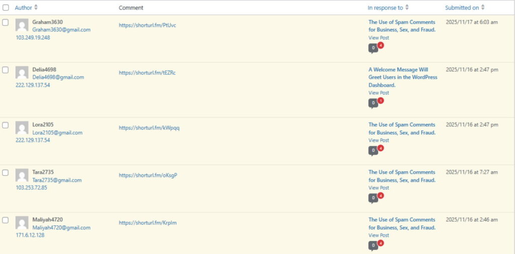 The Potential for Spam Business and Examples of Spammers’ Actions When Commenting on an Article on a Website.